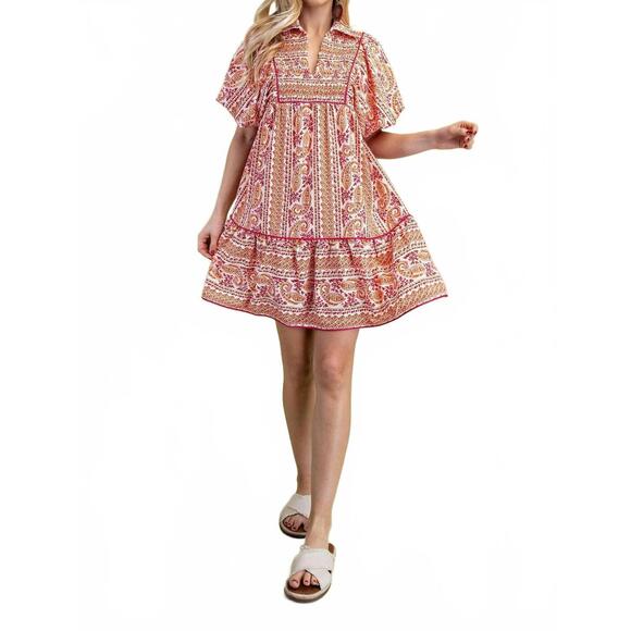 GIGIO Dresses & Skirts - NEW GIGIO mixed paisley print dress in pink mix